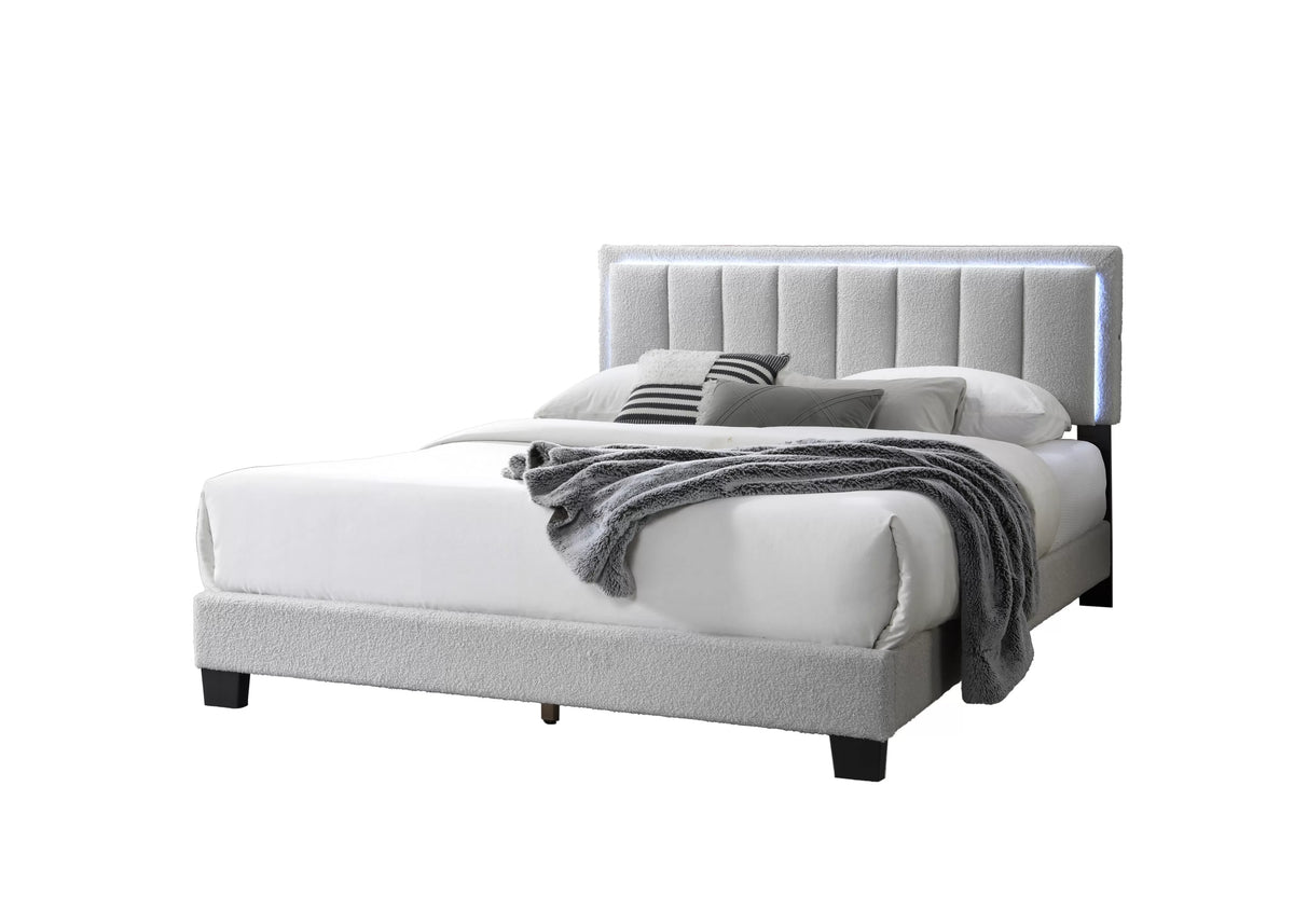 Bed – Platform Bed W/ Built-In LED Lights – Light Gray (F9661)