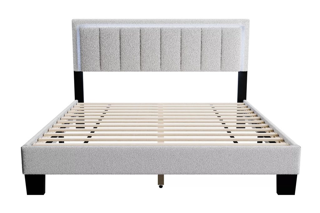 Bed – Platform Bed W/ Built-In LED Lights – Light Gray (F9661)