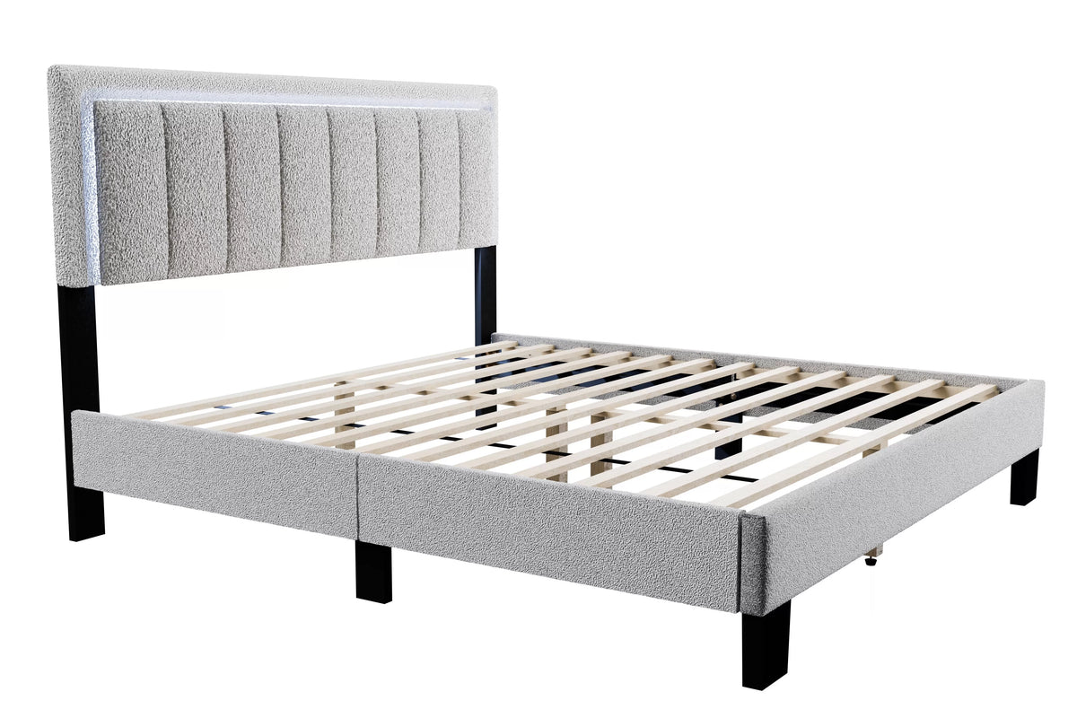 Bed – Platform Bed W/ Built-In LED Lights – Light Gray (F9661)