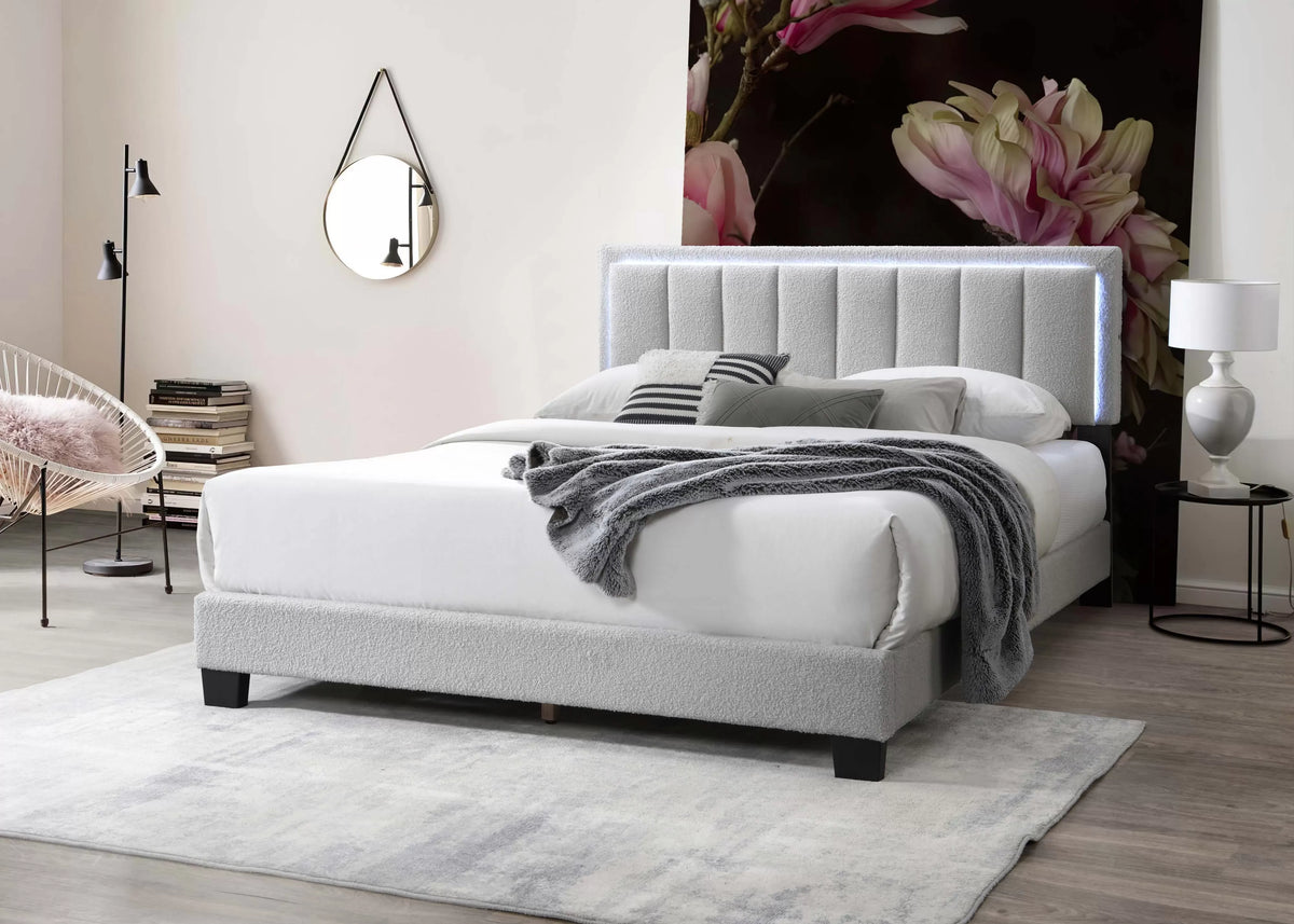 Bed – Platform Bed W/ Built-In LED Lights – Light Gray (F9661)
