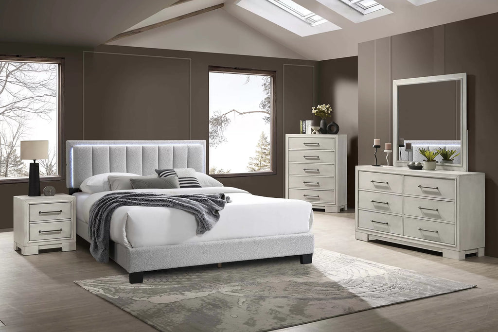 Bed – Platform Bed W/ Built-In LED Lights – Light Gray (F9661)