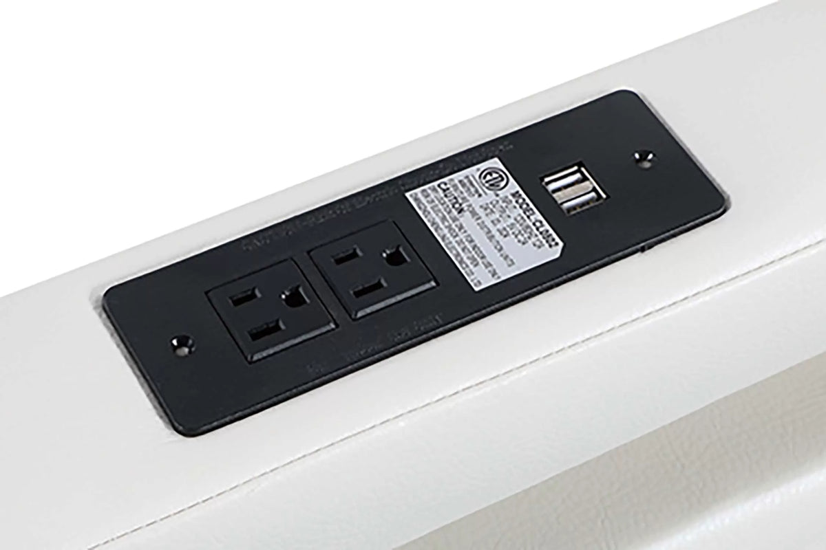 Bed – Platform Bed W/ Charging Station & Built-In LED Lights – White (F9664)