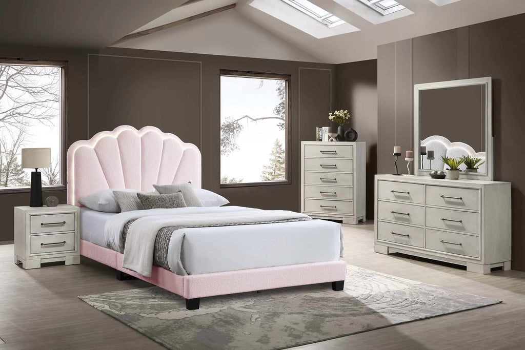Bed – Platform Bed W/ Built-In LED Lights – Light Pink (F9675)