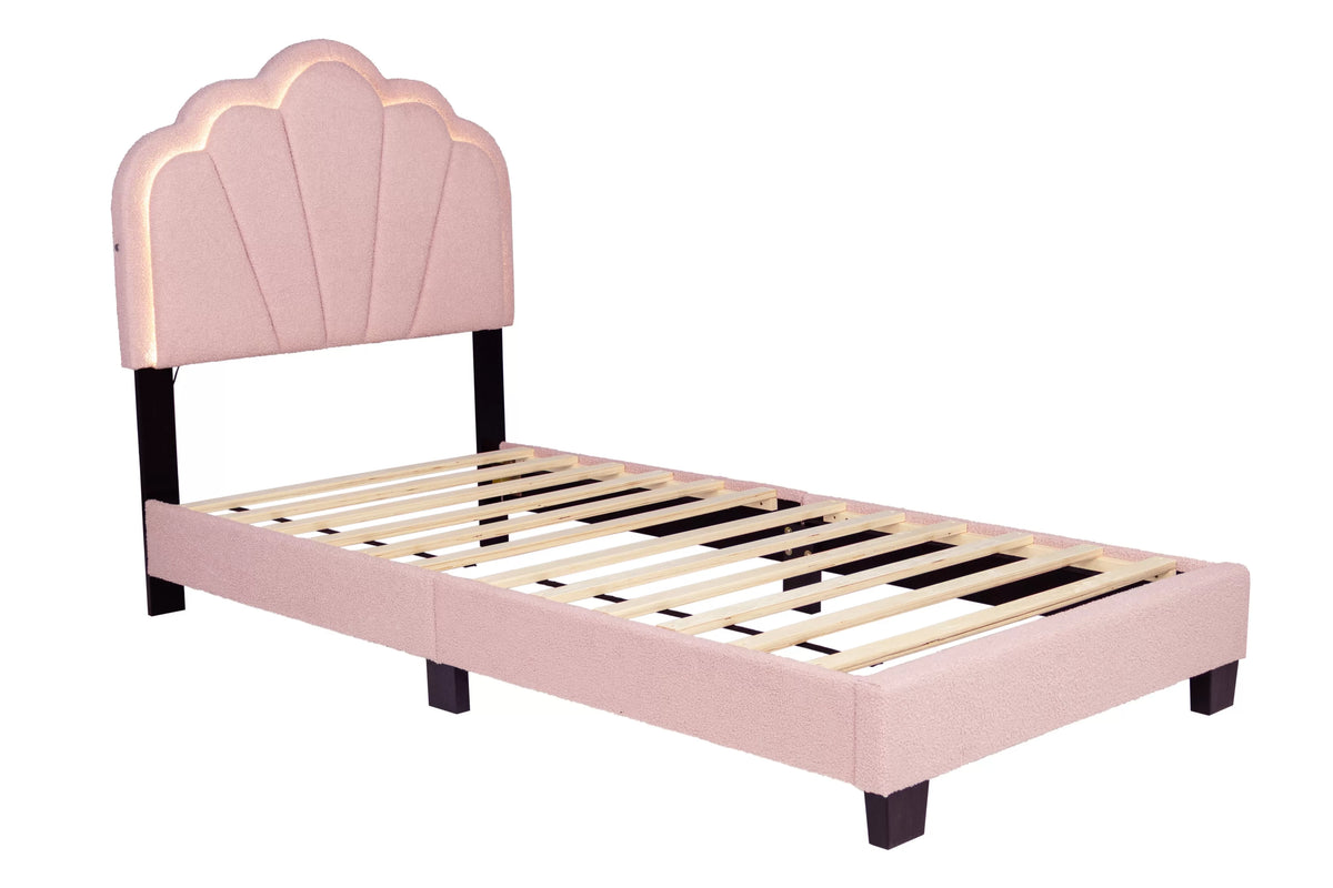 Bed – Platform Bed W/ Built-In LED Lights – Light Pink (F9675)