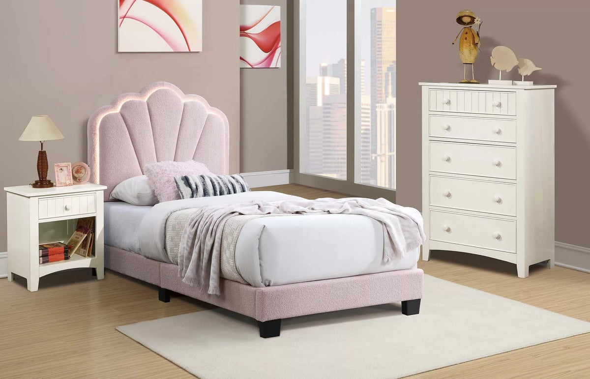 Bed – Platform Bed W/ Built-In LED Lights – Light Pink (F9675)