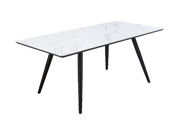 Caspian - Dining Table - White Printed Faux Marble Top & Black