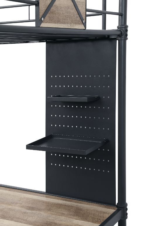 Cordelia - Twin Loft Bed With Desk - Antique Oak, Sandy Black & Dark Bronze Hand-Brushed