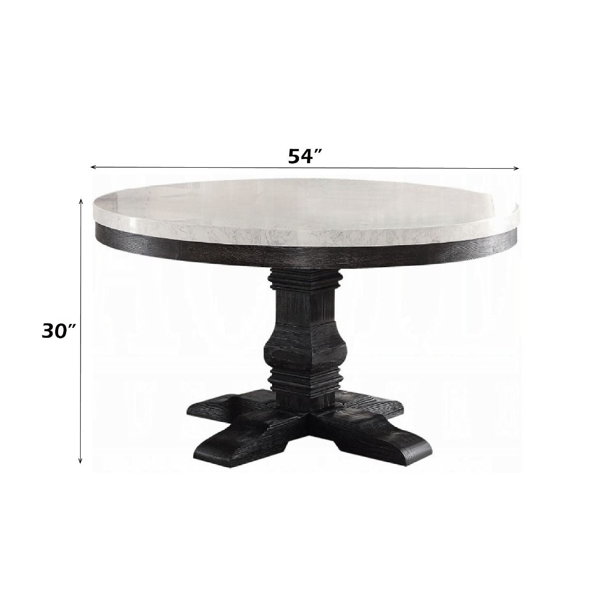 Nolan - Round Dining Table - White Marble Top & Salvage Dark Oak