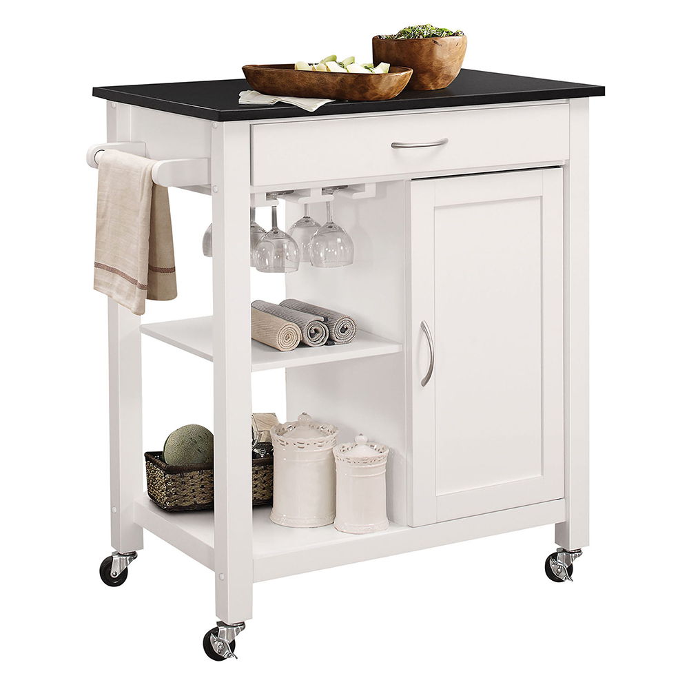 Ottawa - Kitchen Cart - Black Wooden Top & White