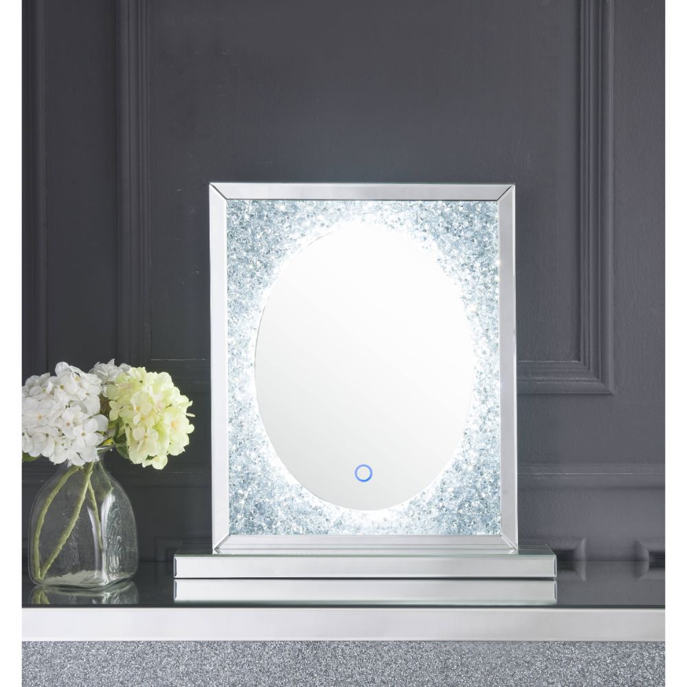 Noralie - 23" Accent Mirror With LED - Mirrored & Faux Diamonds