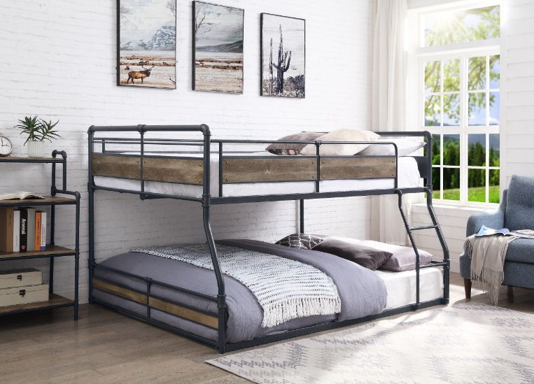 Cordelia - Full/Queen Bunk Bed - Antique Oak, Sandy Black & Dark Bronze Hand-Brushed