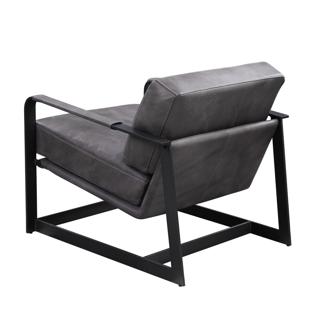 Locnos - Accent Chair - Gray Top Grain Leather & Black