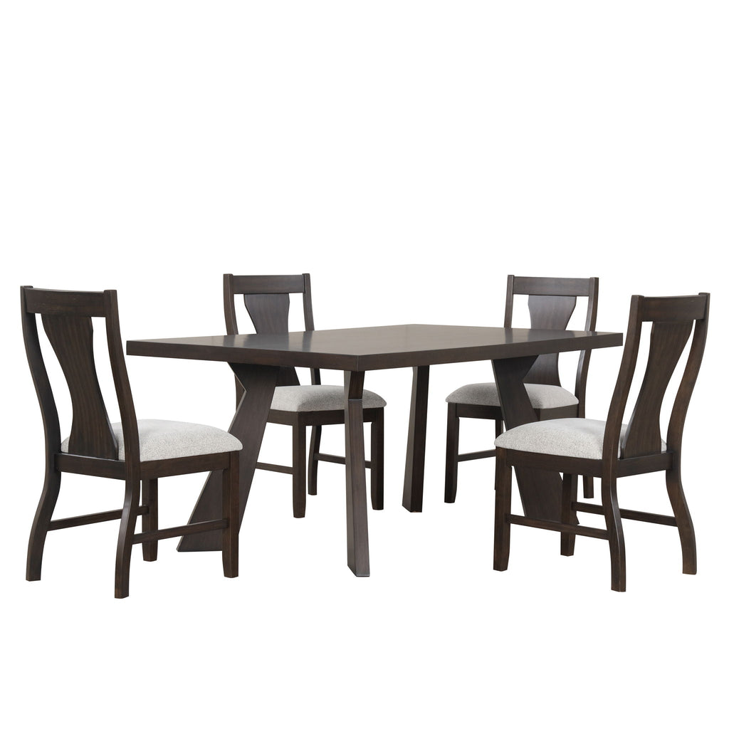 Chestnut Ridge - 5 Piece Dining Room Set (Round 72" Table & 4 Chairs) - Brown / Beige