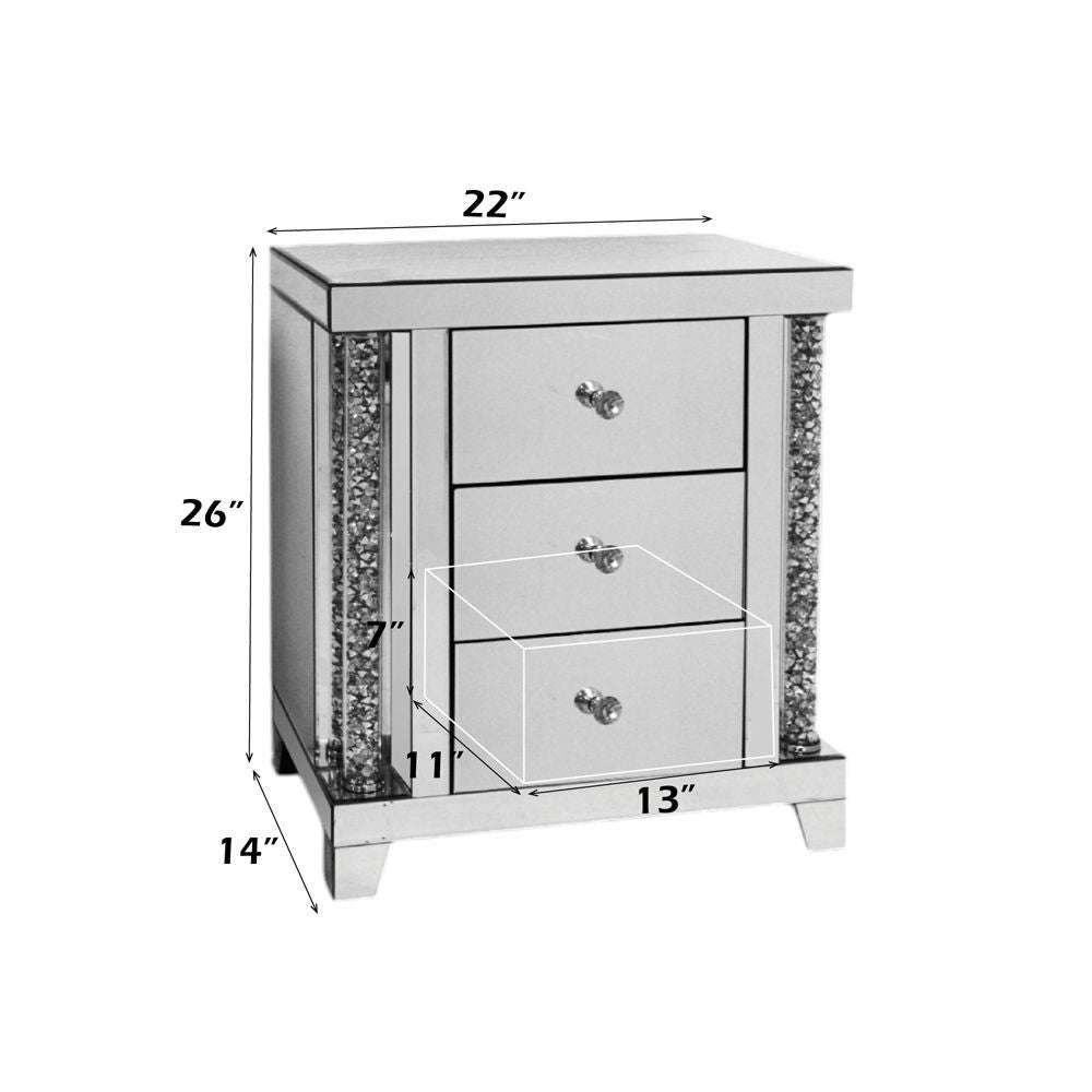 Noralie - 22" X 14" Accent Table - Mirrored & Faux Diamonds