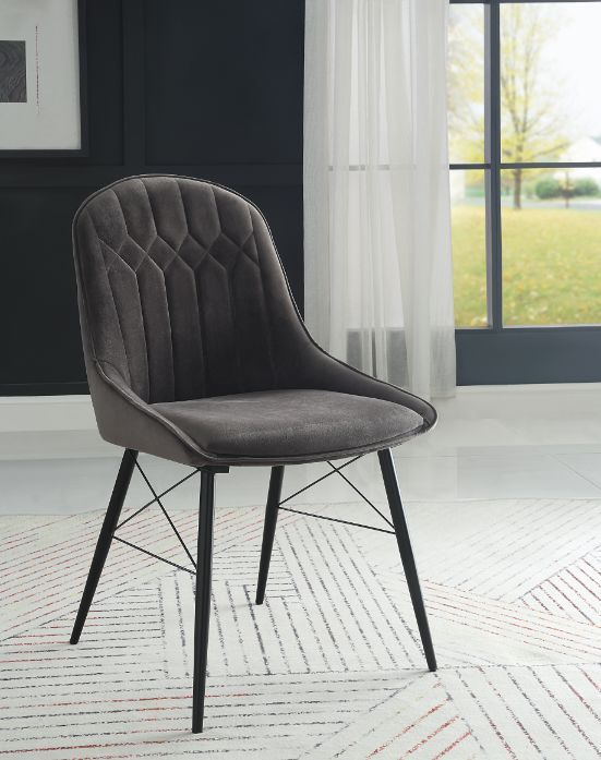 Abraham - Side Chair (Set of 2) - Dark Gray Fabric & Black