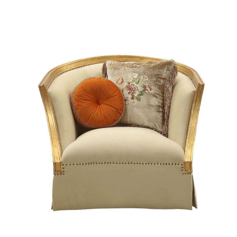 Daesha - Chair With 2 Pillows - Tan Flannel & Antique Gold