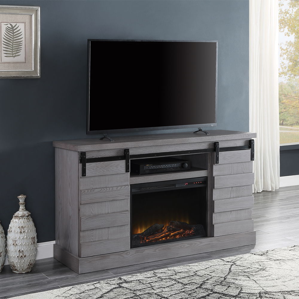 Amrita - TV Stand With Fireplace - Gray Oak