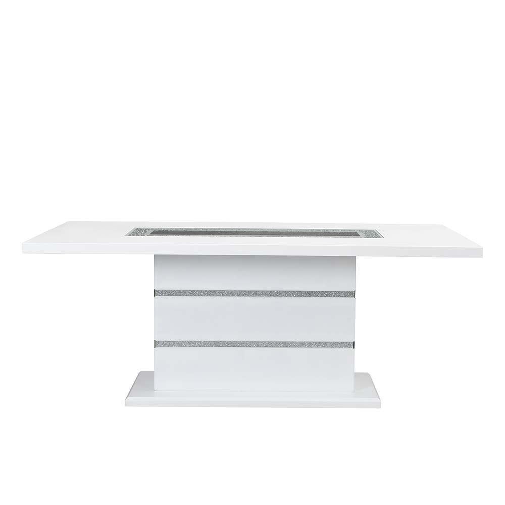 Elizaveta - Dining Table With Pedestal Base - Faux Crystal Diamonds & White High Gloss