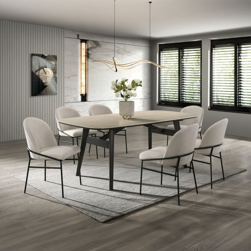 Lark - Dining Table - Travertine / Black