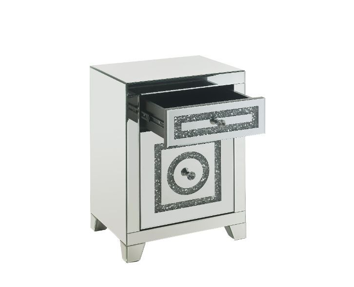 Noralie - 26"H Accent Table With Storage Drawers - Mirrored & Faux Diamonds