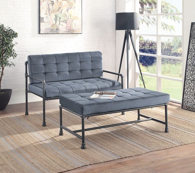 Brantley - Bench - Gray Velvet & Sandy Gray