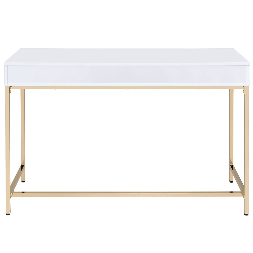 Ottey - Vanity Desk (Same 92540) - White High Gloss & Gold