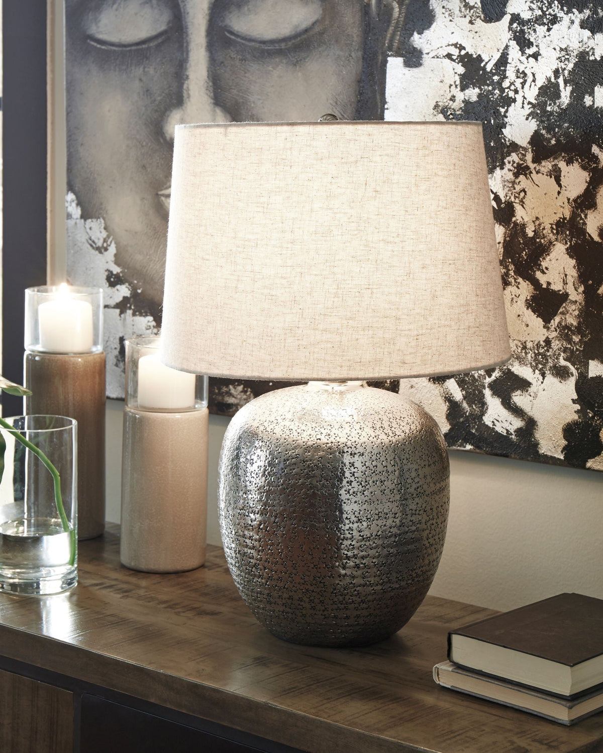 Magalie - Metal Table Lamp - Antique Silver Finish