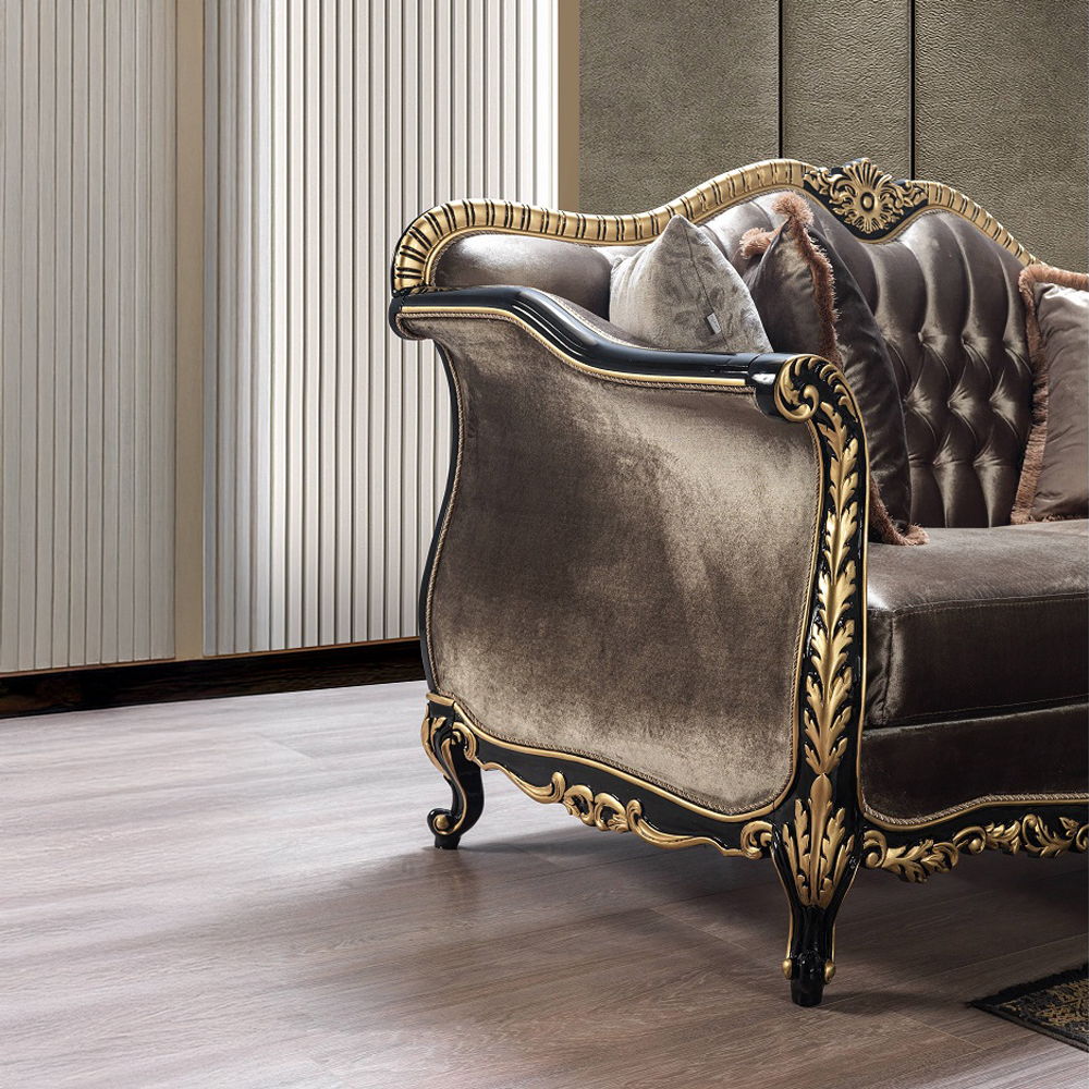 Betria - Loveseat With 4 Pillows - Light Green Velvet, Gold & Black High Gloss