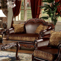 Dresden - Loveseat With 2 Pillows - Brown Synthetic Leather & Chenille, Cherry Oak