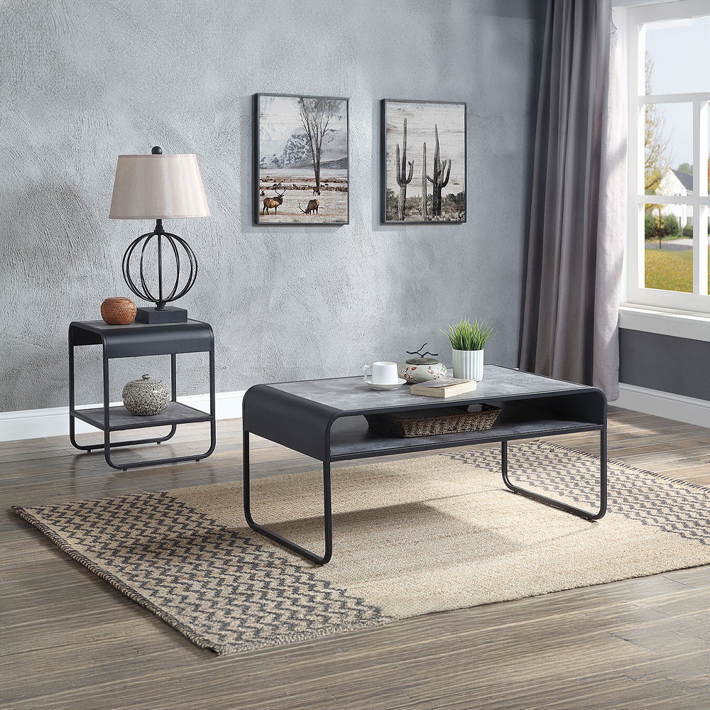 Raziela - Coffee Table - Concrete Gray & Black