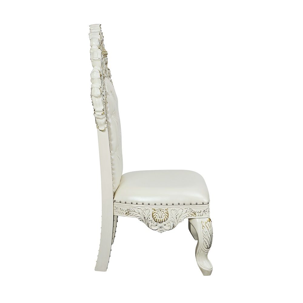 Adara - Side Chair (Set of 2) - Pearl White Synthetic Leather & Antique White