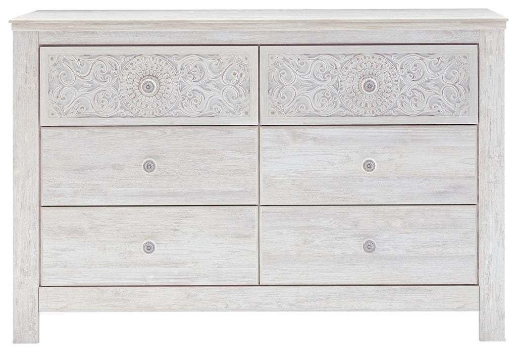 Paxberry - Six Drawer Dresser - Medallion Drawer Pulls - Whitewash
