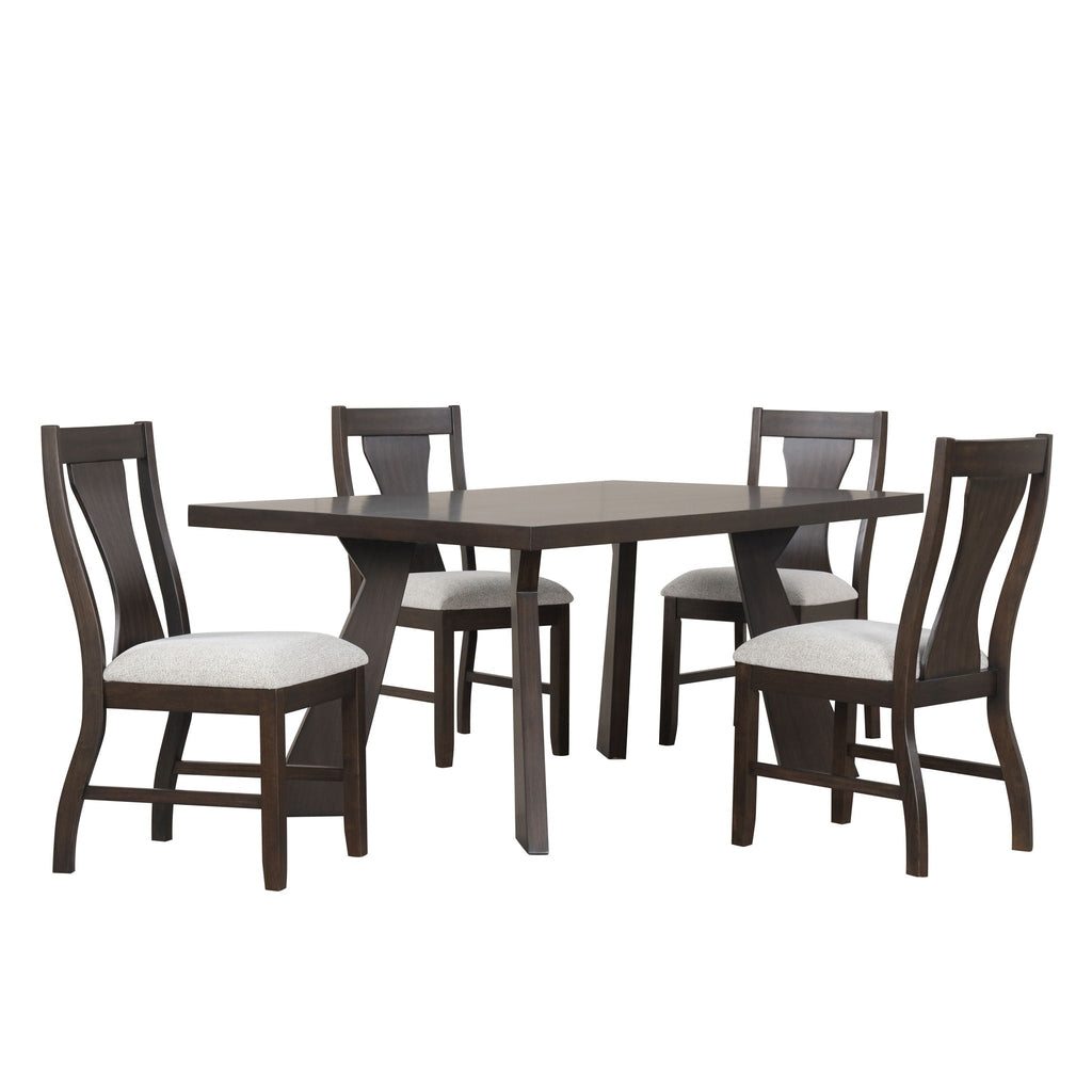 Chestnut Ridge - 5 Piece Dining Room Set (Round 72" Table & 4 Chairs) - Brown / Beige