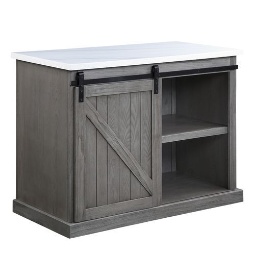 Gauri - Kitchen Island - Marble Top Top & Gray Oak
