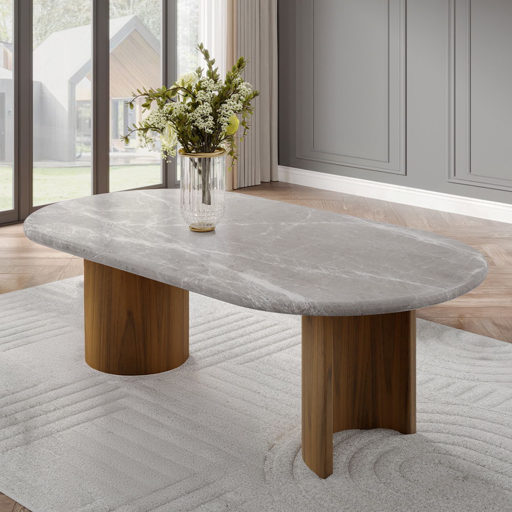 Darcy - Dining Table - Natural Marble Top & Dark Walnut
