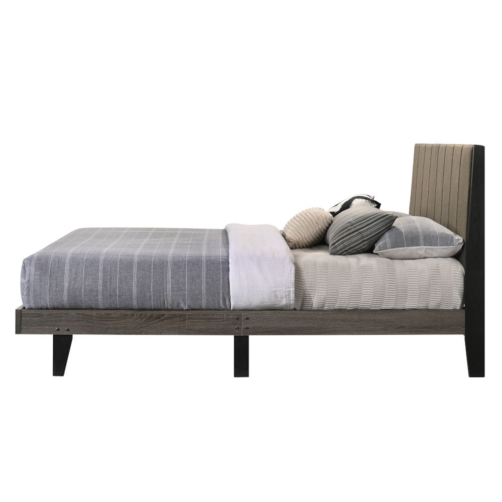 Valdemar - Queen Bed - Brown Fabric & Weathered Gray