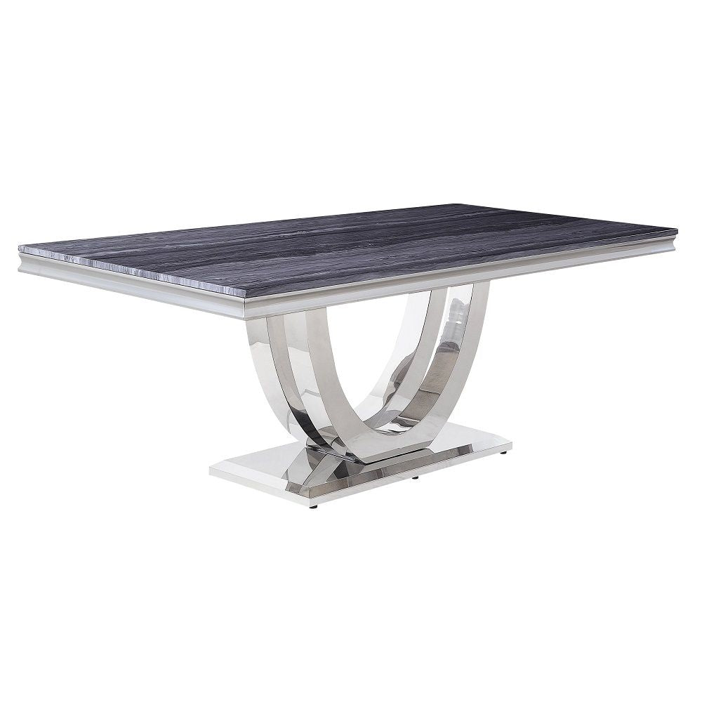 Cambrie - Dining Table With Engineered Stone Top - Engineered Stone Top & Mirrored Silver