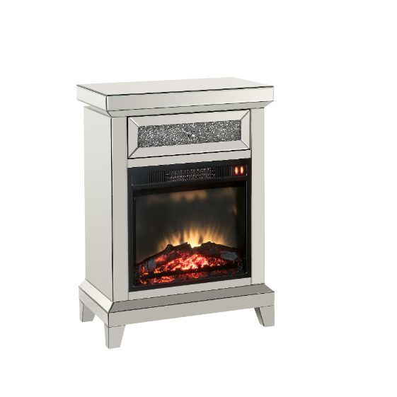Noralie - 24" Fireplace - Mirrored & Faux Diamonds