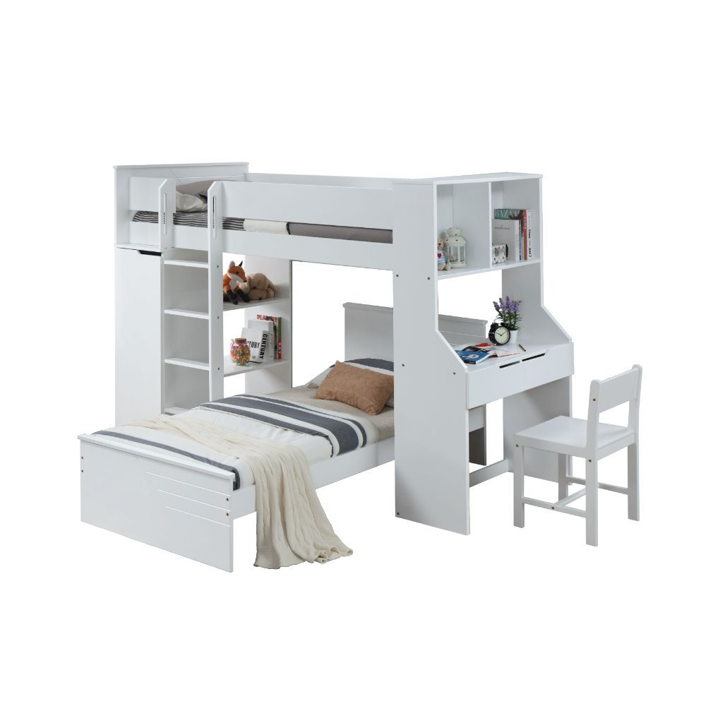 Ragna - Twin Loft Bed With Desk & Wardrobe - White