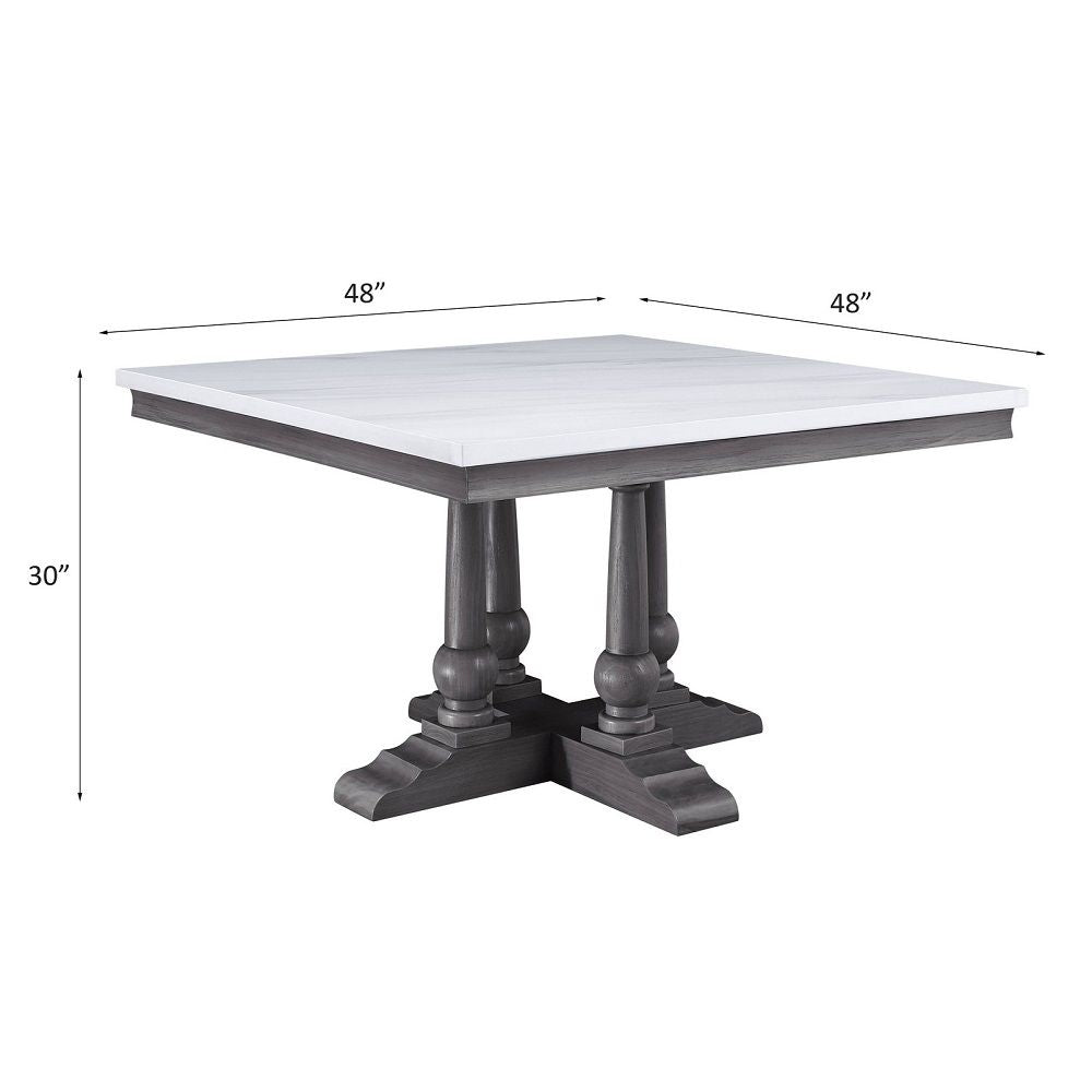 Yabeina - Square Dining Table - Marble Top Top & Gray Oak