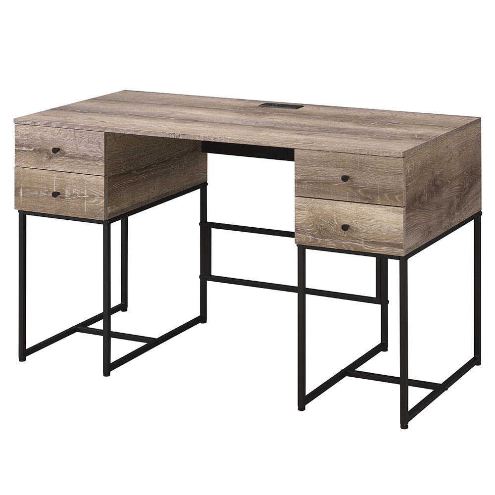 Desirre - Writing Desk With USB - Rustic Oak & Black