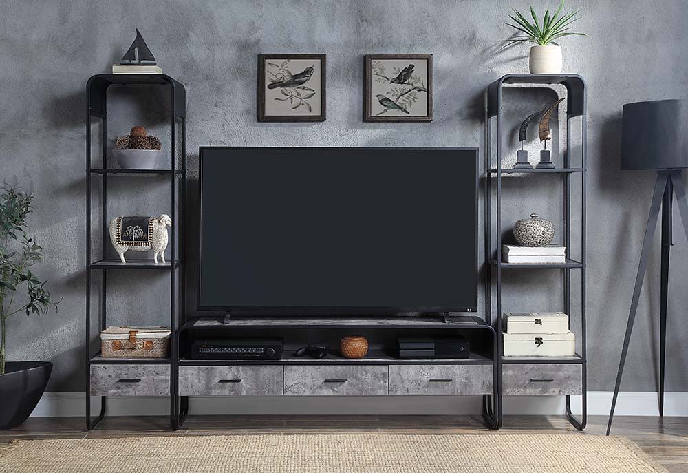 Raziela - TV Stand Side Pier - Concrete Gray & Black