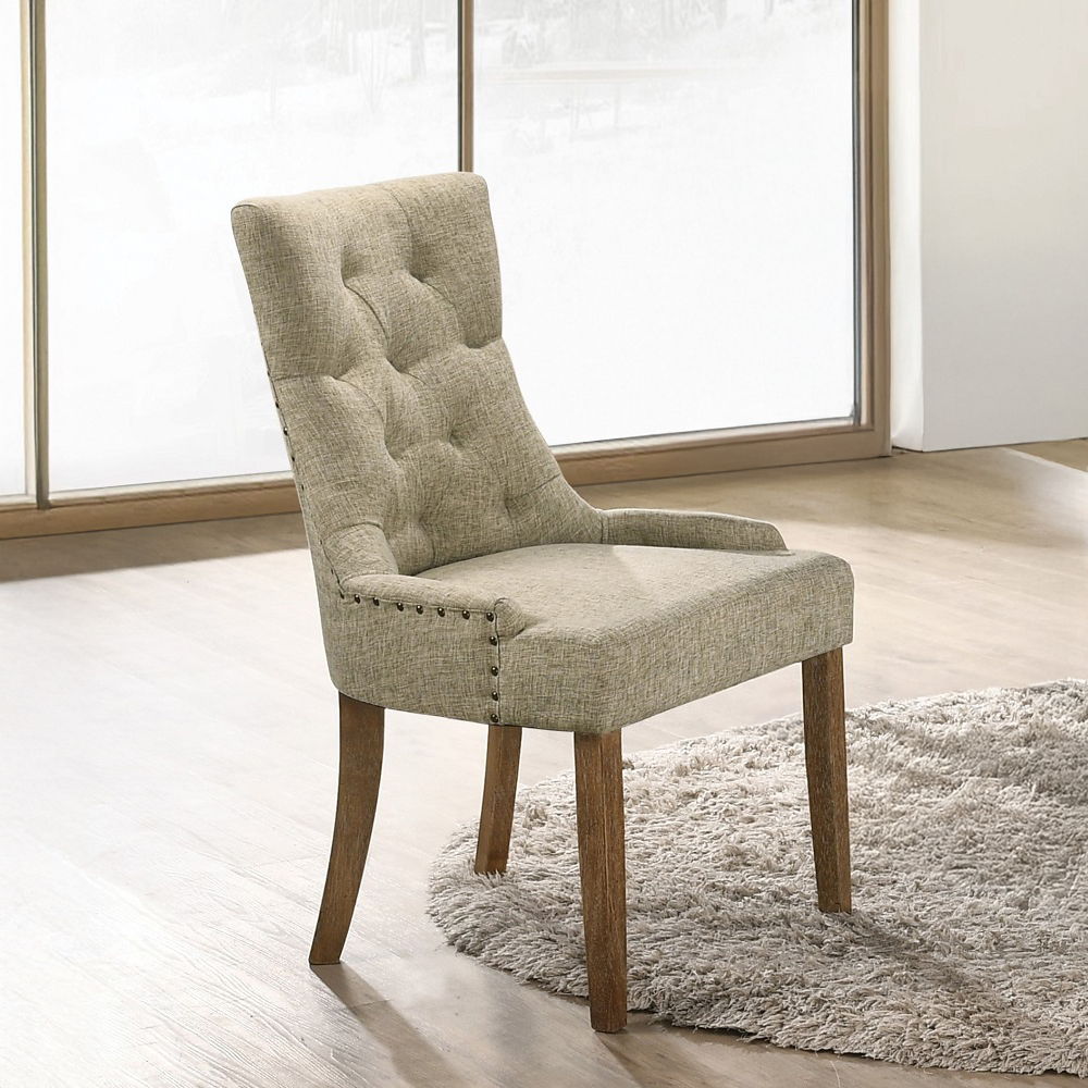 Yotam - Side Chair (Set of 2) - Beige Fabric & Salvaged Oak