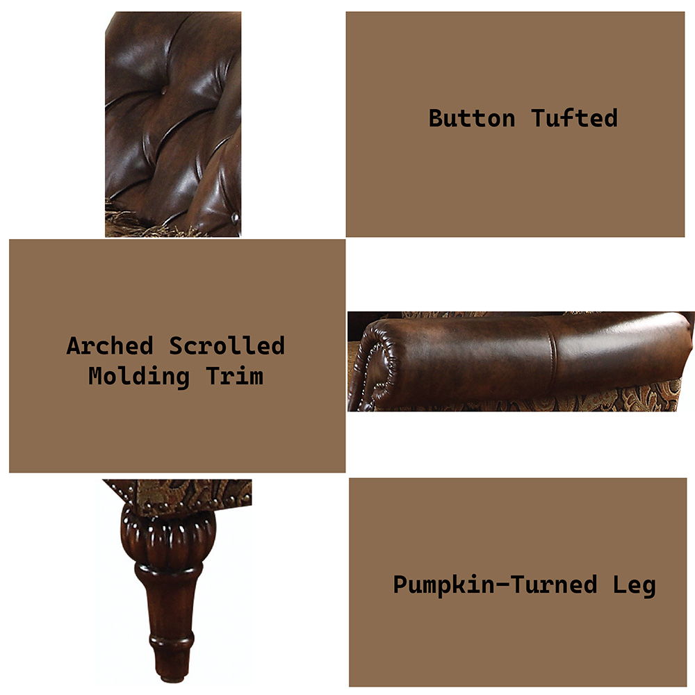 Dreena - Chair With Pillow - Two Tone Brown Synthetic Leather & Chenille Cherry