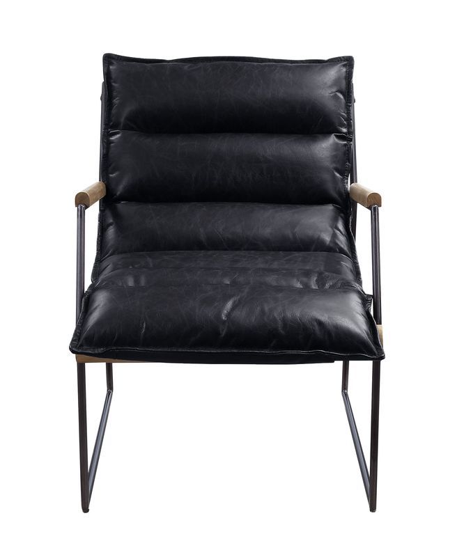 Luberzo - Accent Chair - Distress Espresso Top Grain Leather & Matt Iron
