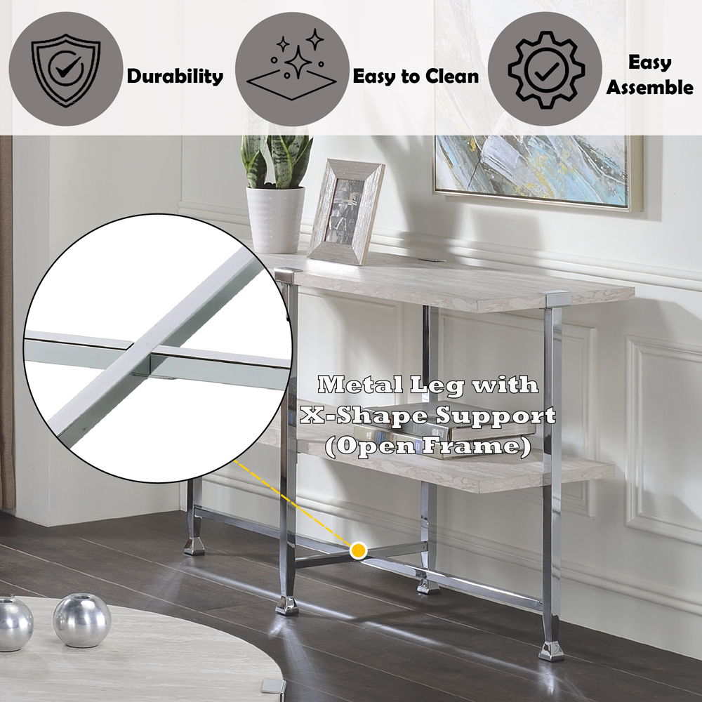 Brecon - Sofa Table - White Oak & Chrome