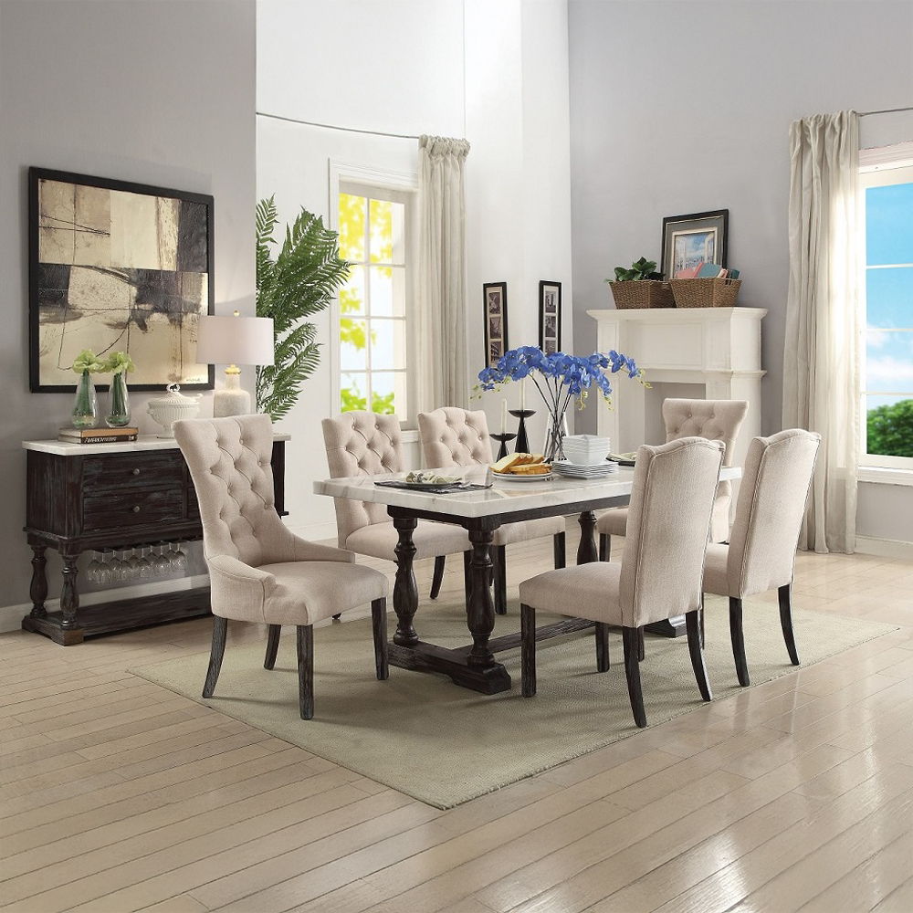Gerardo - 31" Dining Table - White Marble Top & Weathered Espresso