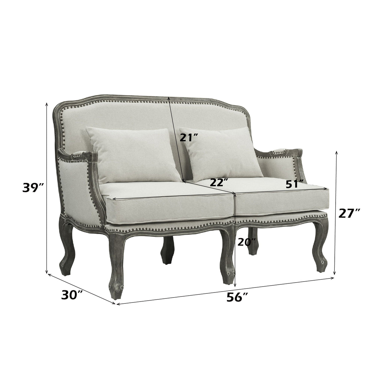 Tania - Loveseat With 2 Pillows - Cream Linen & Gray