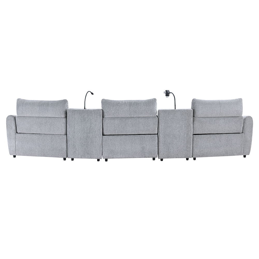Fullar - Modular Console With Speaker & Cup Holder - Light Gray Chenille