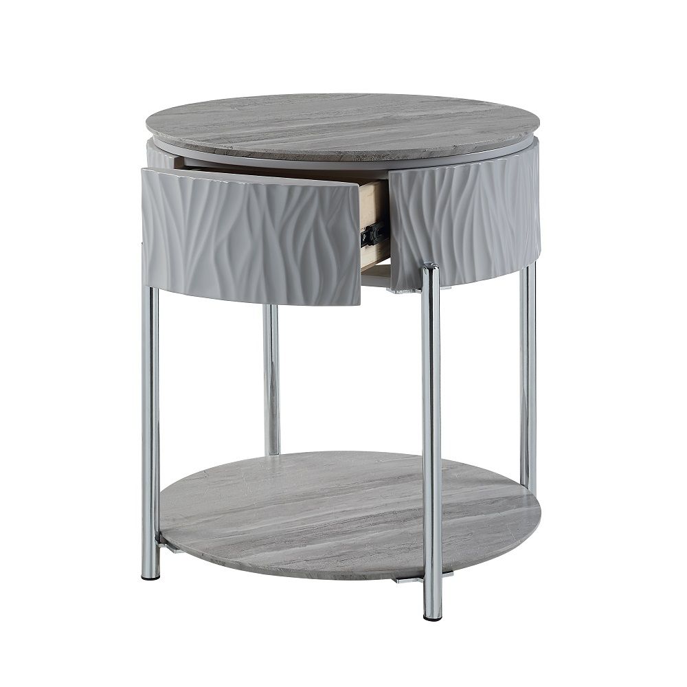 Yukino - End Table - Gray High Gloss & Chrome